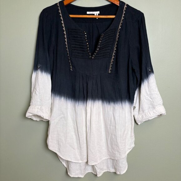 floreat Anthropologie Top Ombre Navy Blue White Hardware Details Sz 10 Med Boho - Picture 1 of 16